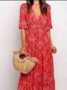Anthropologie Abel The Label Floral Prairie Front Slit Maxi Dress Size Small
